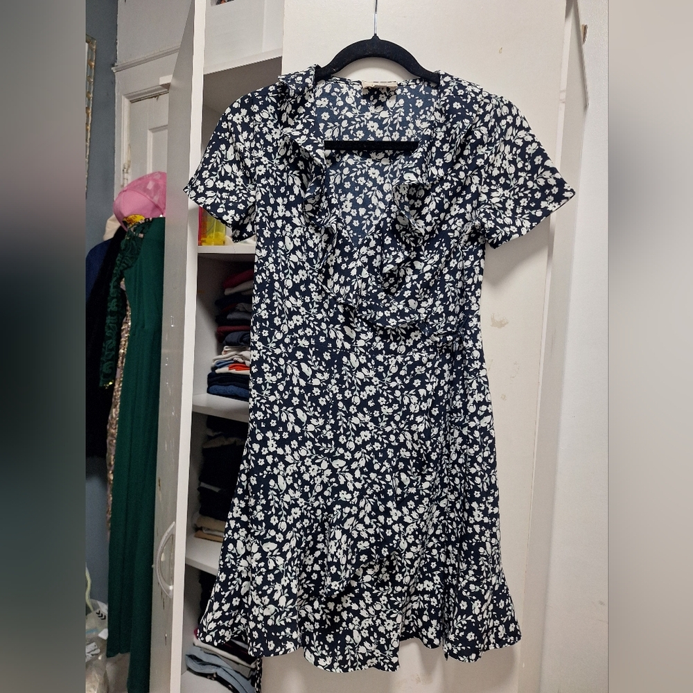 LOFT Dark Blue and White Patterned Mini Dress